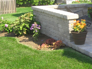 retaining wall grass flowers